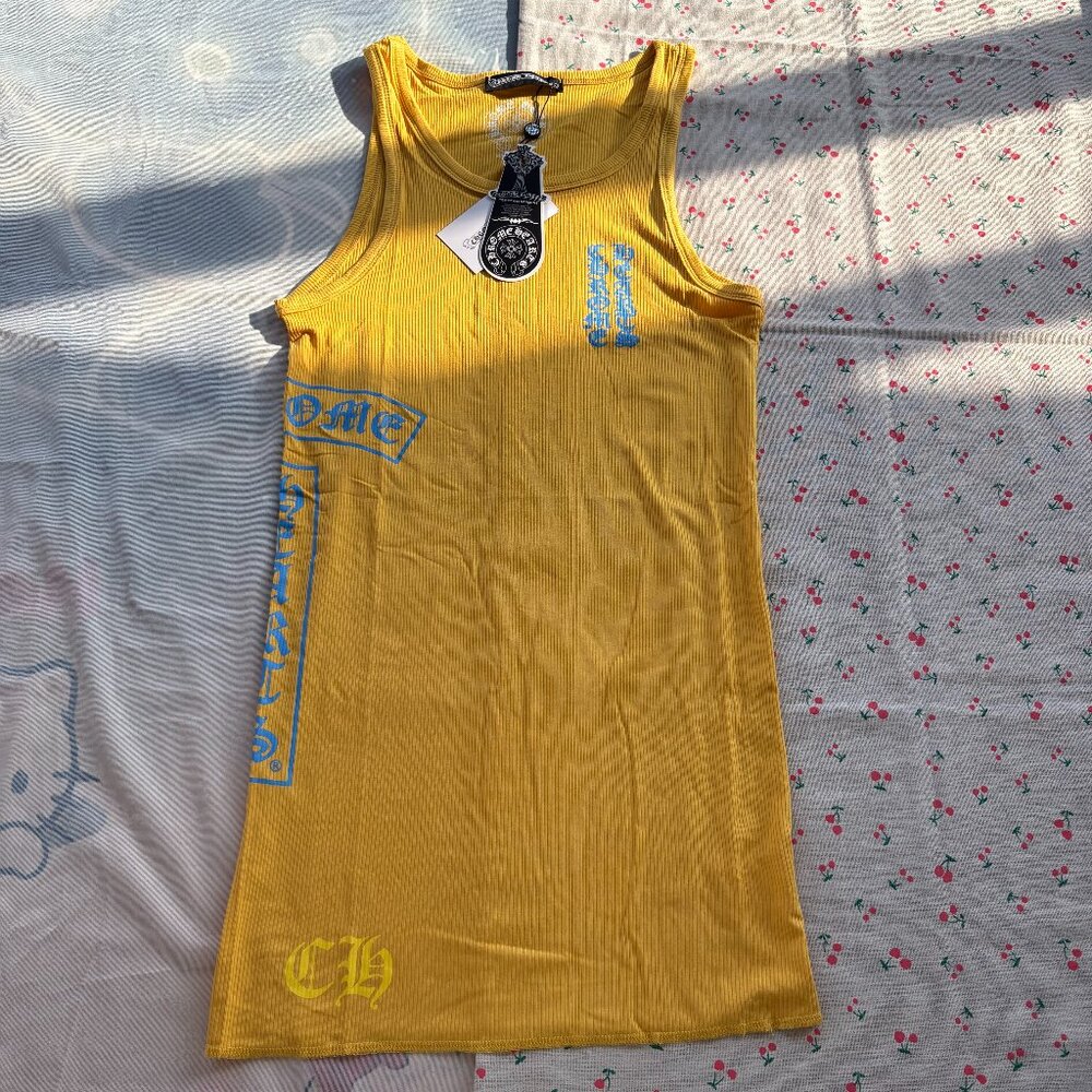 Chrome Hearts Yellow T Bar Script Logo Tank Top